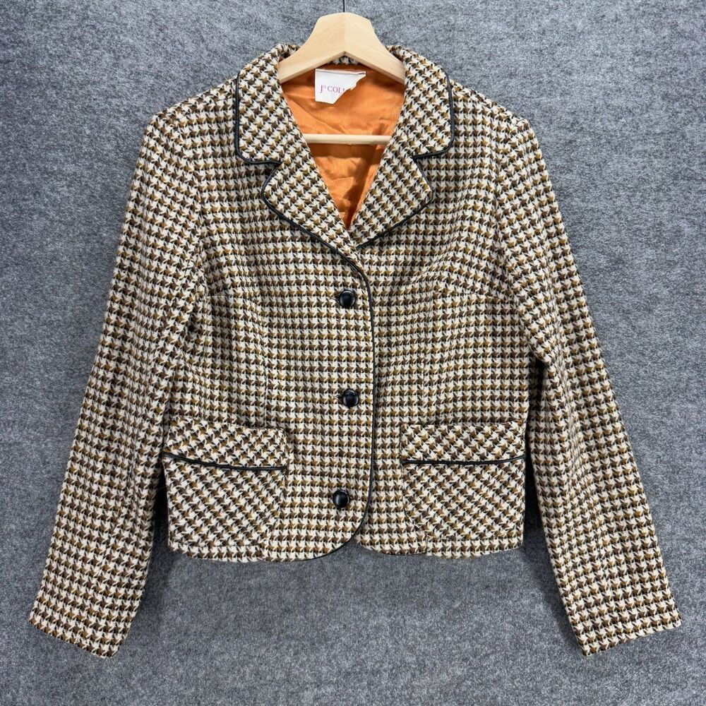 J. Collins Jacket Women S Small Beige Geometric Button Up Wool Long Sleeve